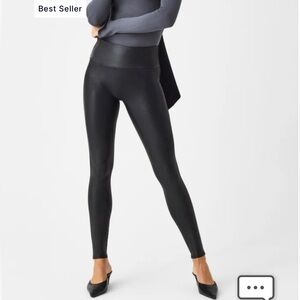 SPANX Black Faux Leather Leggings EUC Size S